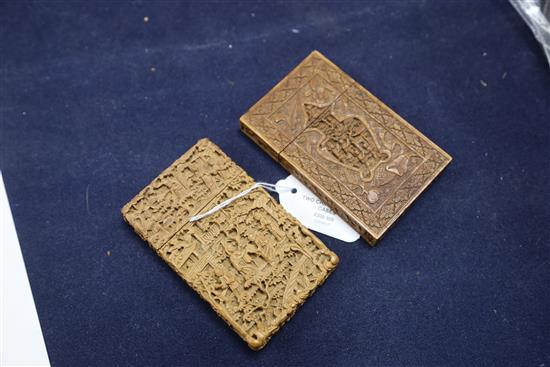 Two Chinese export sandalwood card cases, 19th century, 10.8 and 10.9cm